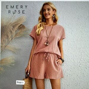 Emery Rose XXL (14) Batwing sleeve solid ‘Dusty Pink’ top and shorts set